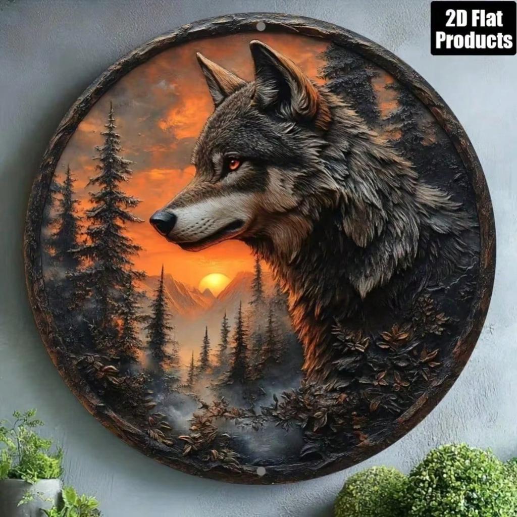 Винтажная алюминиевая настенная art-панель с головой волка, 8 дюймов, деревенская круглая металлическая табличка, декор для дома, гостиной