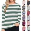 Женская рубашка с длинным рукавом и круглым вырезом, пуловер с полосатым принтом, футболка, топ, пуловер