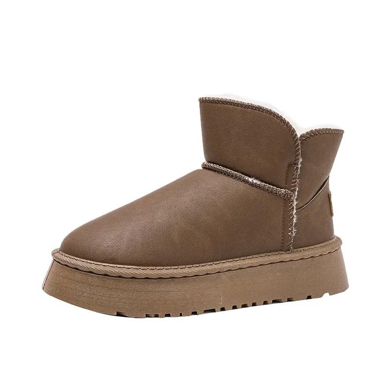 Мода 2024 Бренд Женская обувь Слипоны Женские ботинки Модные Круглый носок Повседневные ботинки Женские Зимние Плюс Бархат Однотонные Снежные ботинки Zapatos