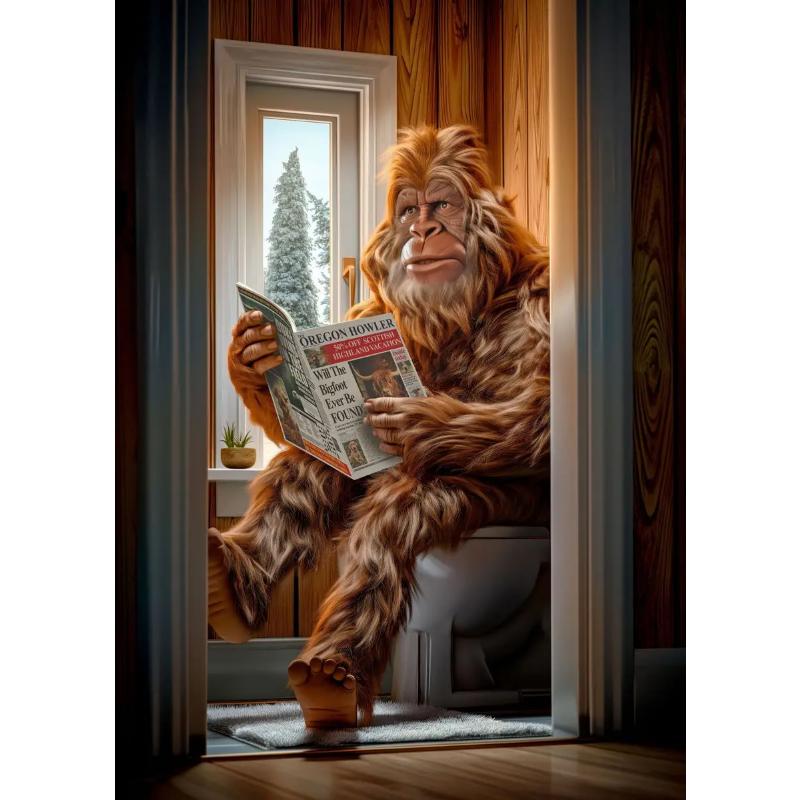 Современный лев, собака, хайленд, сидящая на унитазе и читающая газету, плакат, забавный принт с животными, картина на холсте, декор для ванной комнаты, картина