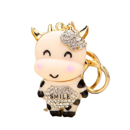 Брелок Инкрустированный Сверкающими Стразами Дизайн Коровы Цепочка для Ключей Декоративный Брелок на Удачу Аксессуар для Сумок Кошельков Машин