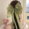New Large Green Bowknot Ribbon Hairpin for Women  Korean Solid Color Scarf Hairpin Ponytail Clips Girls Hair Accessories