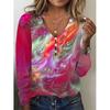 Spring and Autumn Women's Blouse V Collar Star Tie-dye Pearl Buttons Long Sleeve T-shirt