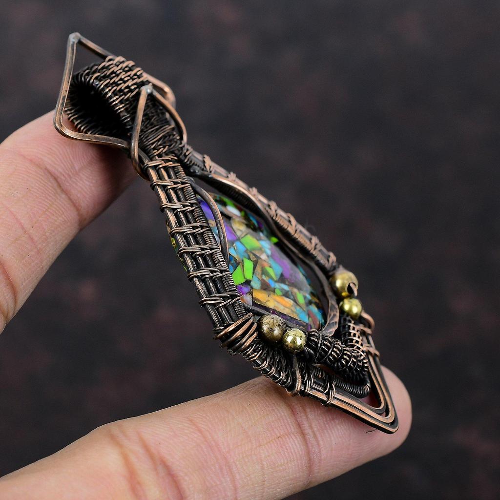 Fiesta Kingman Turquoise Pendant Copper Wire Wrapped Gemstone Pendant Handmade Copper Jewelry Engagement Gift Multi Copper Turquoise Pendant