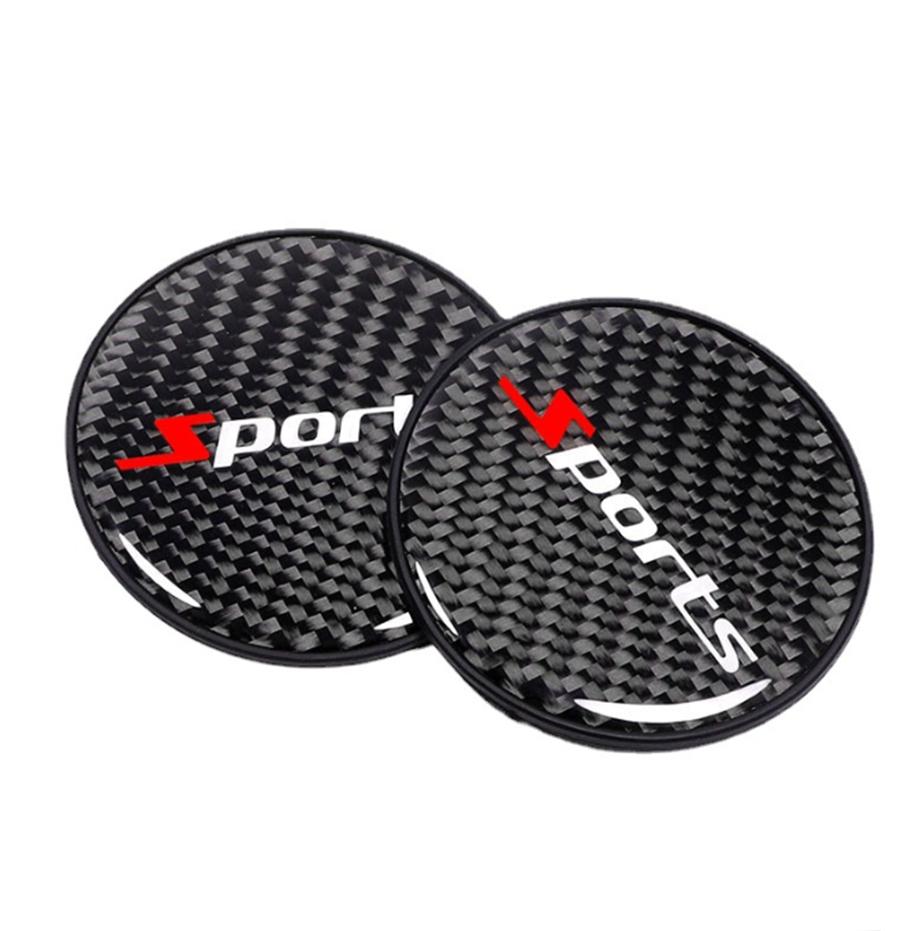 2Pcs Carbon Fiber PVC Car Cup Holder Pad Water Cup Slot Non-slip Mat Sport Style