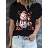 Women's Casual Fashionable Snowman Reindeer Christmas Tree Print Basic Short Sleeve T-Shirt, Suitable For Christmas Party