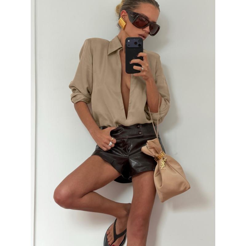Women S V Neck Long Sleeve Blouse Casual Office Inner Wear Solid Color