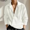 INCERUN Men Spring Lapel Neck Oblique Placket Knitted Loose Tops Casual Shirts