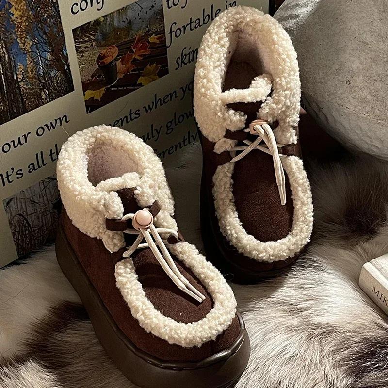 High Top Cotton Shoes for Women's New Winter with Plush Insulation Snow Boots, Fashionable Thick Soled Non Slip Cotton Shoes