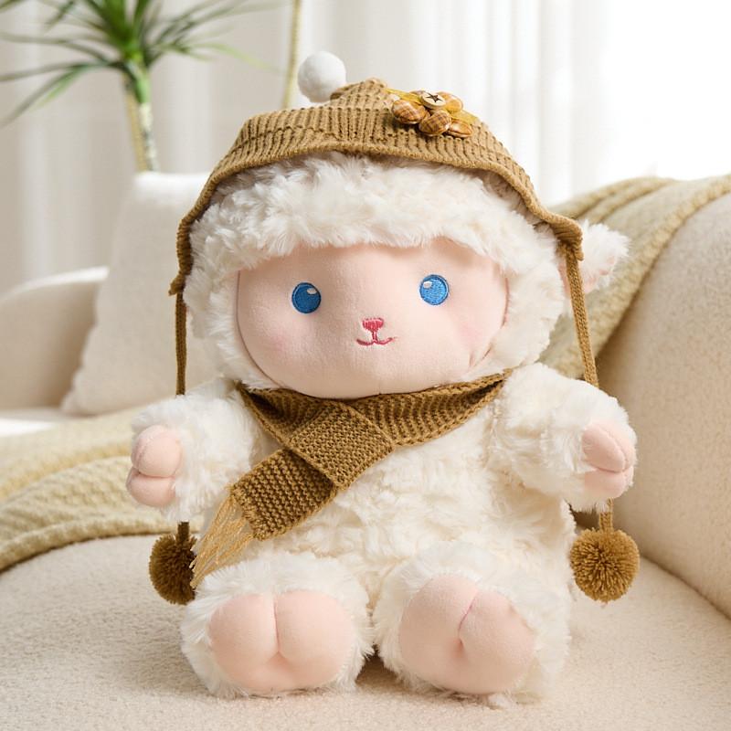 Белая плюшевая игрушка-овечка с наполнителем из полипропиленового хлопка для подарка детям и коллекционирования