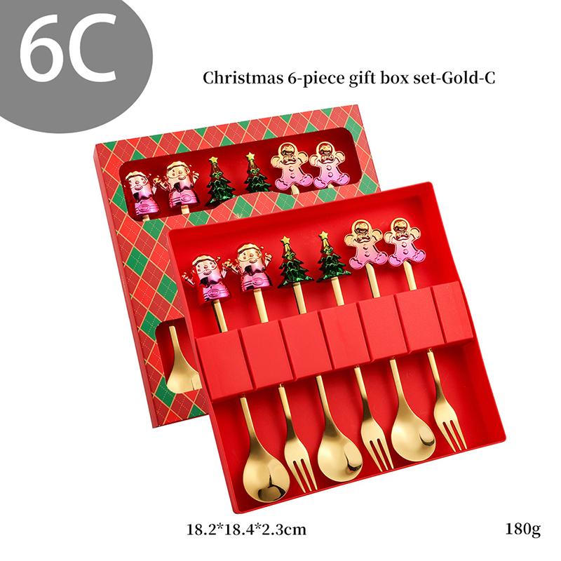 Рождественский набор из 2/4/6 вилок и ложек из нержавеющей стали, креативная посуда, подарочный набор вилок и ложек для кофе, чая, десерта