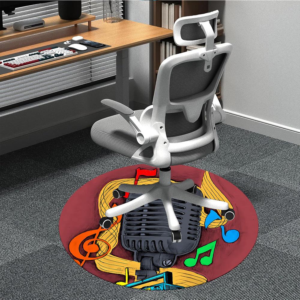 1pc Music Studio Office Round Area Rug, Indoor Mat Suitable ForOffice, Under Office Chairs Bedroom Living Room Home Decor, Room Deco T169