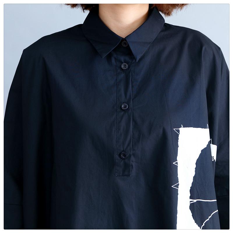 DIMANAF Женская одежда Повседневная женская рубашка Блузка Черная свободная принтованная футболка Туника Хлопковая свободная футболка на пуговицах 2024 Весна Лето