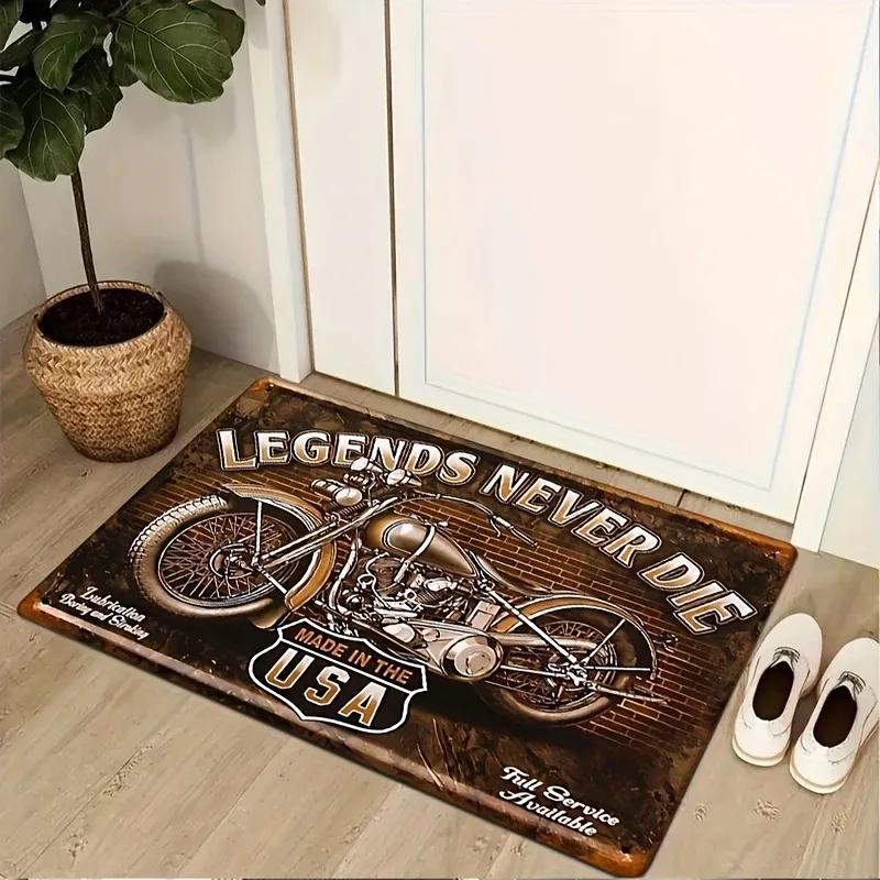 VIKAMA Retro Motorcycle Design Door Mat, Durable And Anti-Slip Entrance Carpet, Foyer Carpet, Home Decoration