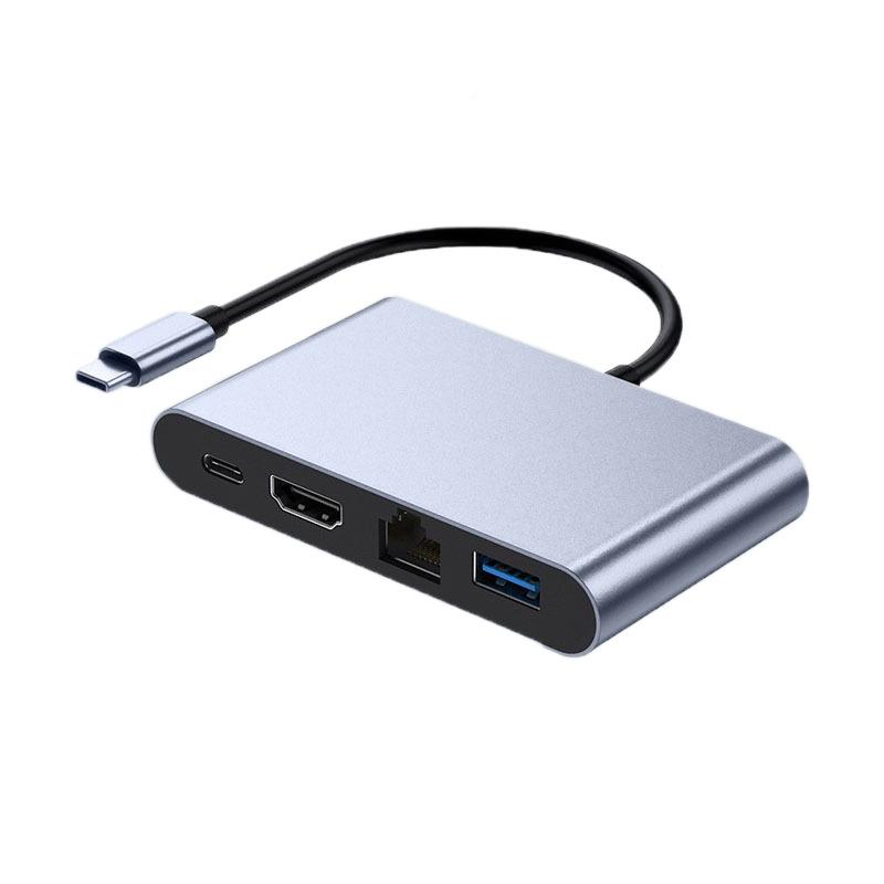 Универсальная док-станция 4-в-1 USB-C для ноутбука/iPad Apple с HD-конвертером, USB 3.0 и сетью 100 Мбит/с