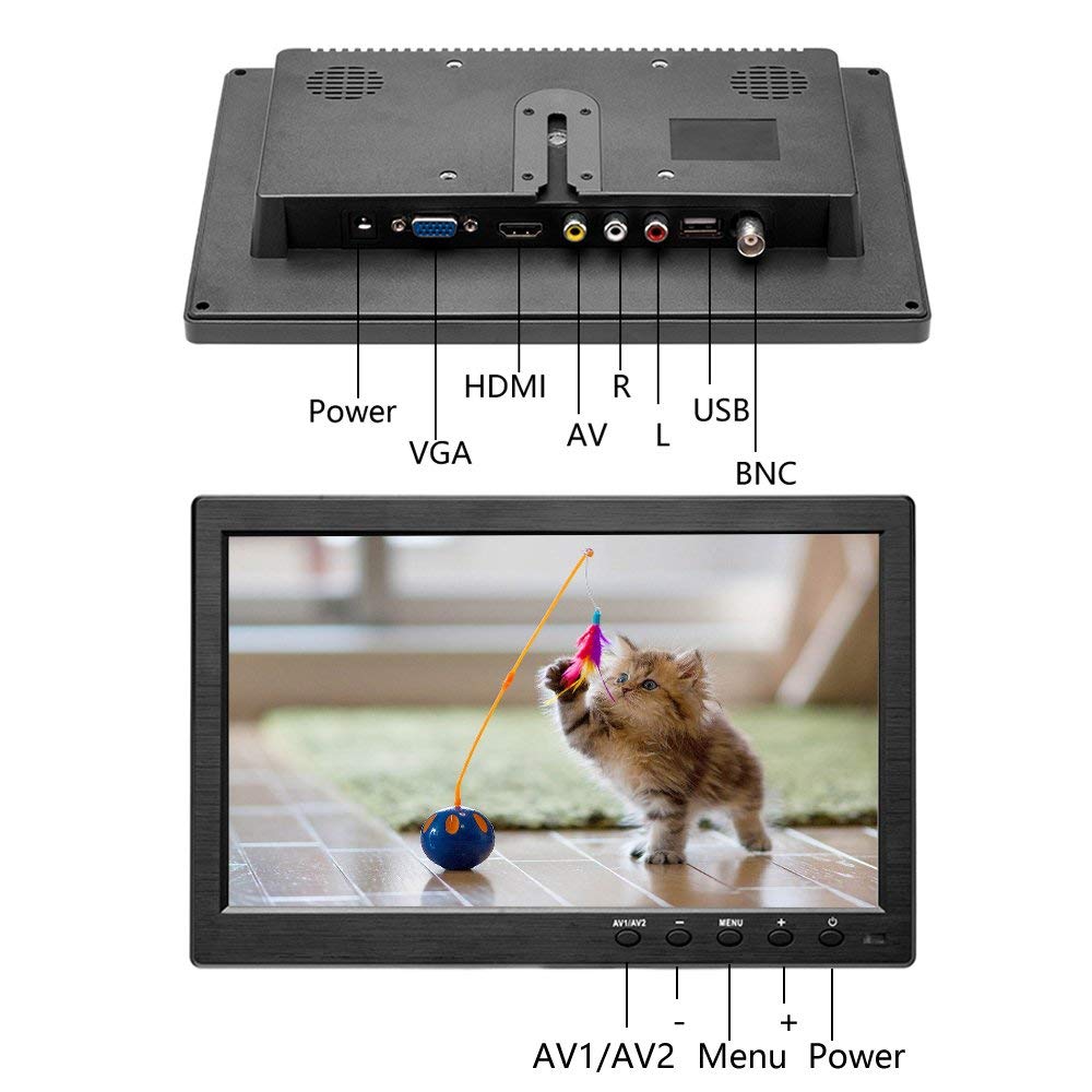 Inch LCD Small Monitor 1024X600 Resolution DC12V Car Display VGA HDMI BNC AV Input Speaker 10.1 Built-in