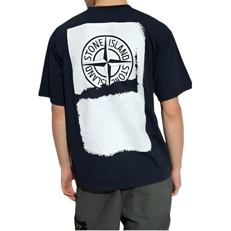 STONE ISLAND Мужская приталенная футболка с коротким рукавом и круглым вырезом с принтом букв СС24, топы, темно-синий 80152RC89-V0020