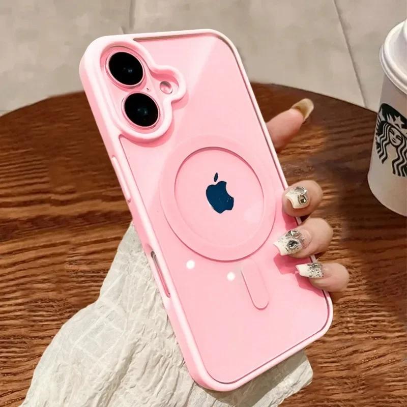 Чехол-бампер цвета конфет с магнитной беспроводной зарядкой для iPhone 16 Pro Max 15 Plus 14 13 12Pro Max, прозрачная противоударная задняя крышка