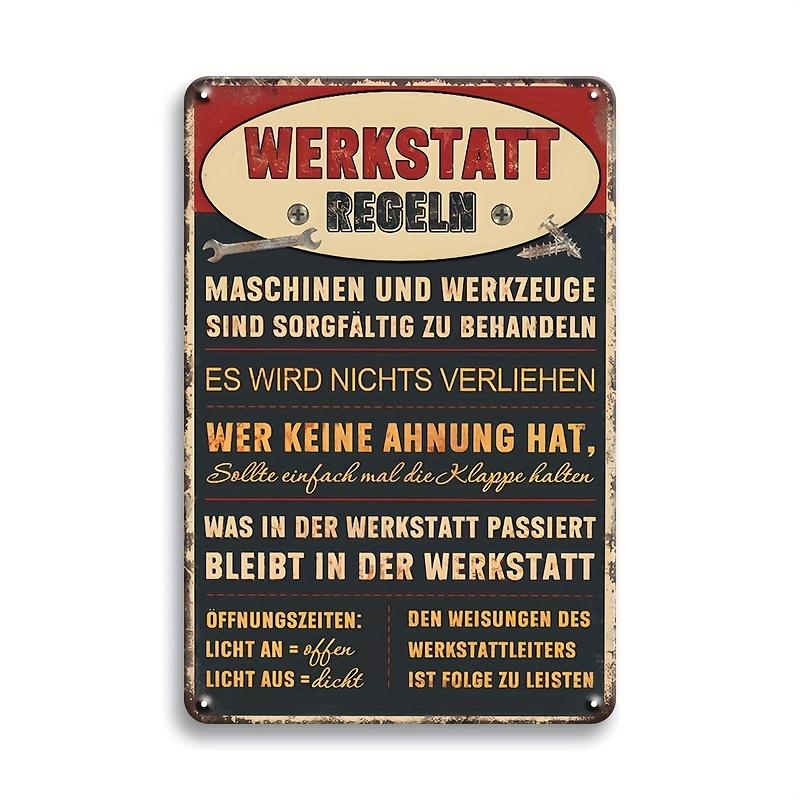 Винтажная немецкая металлическая табличка с правилами мастерской - "Werkstatt Regeln" Ретро жестяная табличка для гаража,Винтажная металлическая жестяная табличка