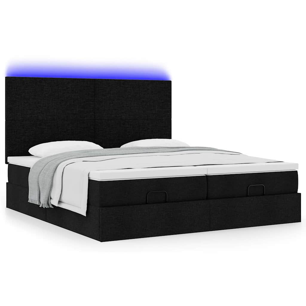 Ottoman Bed with Mattresses & LEDs Black 160x200 cm Fabric