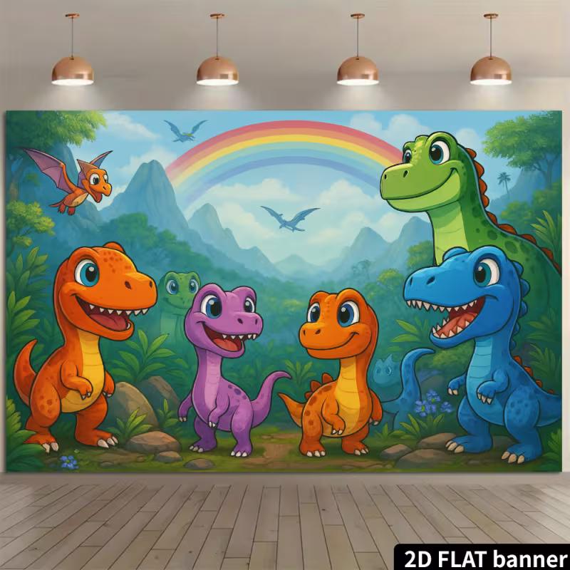Мультяшный 2D фон с динозаврами - Красочный баннер-фон для фотосессии в стиле Юрского периода для детской вечеринки