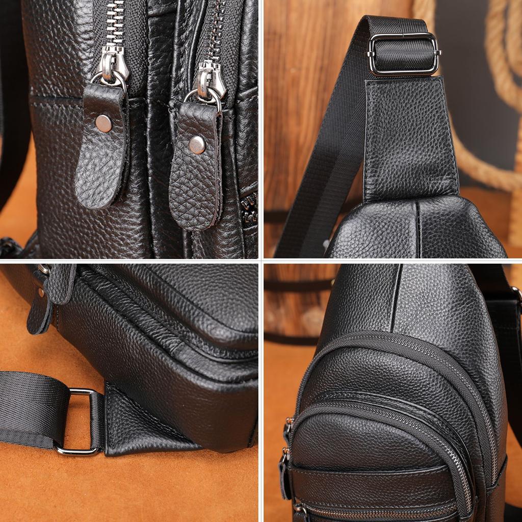 Cowhide Chest Bag Men's Shoulder Crossbody Bag Leather Chest Bag Men's Leisure Sports Business Men's Chest Bag Trend