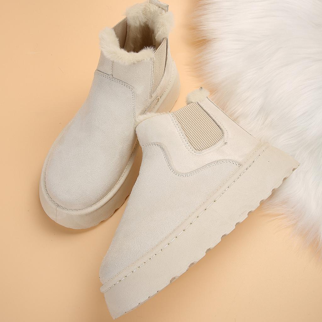 Мода Новые зимние ботильоны из искусственной замши для женщин, сохраняющие тепло, искусственный мех, платформа, зимние ботинки для женщин, утолщенные плюшевые ботинки «Челси», хлопковая обувь