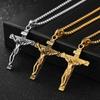 Fashion Crucifix Jesus Christ Men Jewelry Gold Brown Silver Color Metal Cross Pendant with Neck Chain Necklaces for Man Women