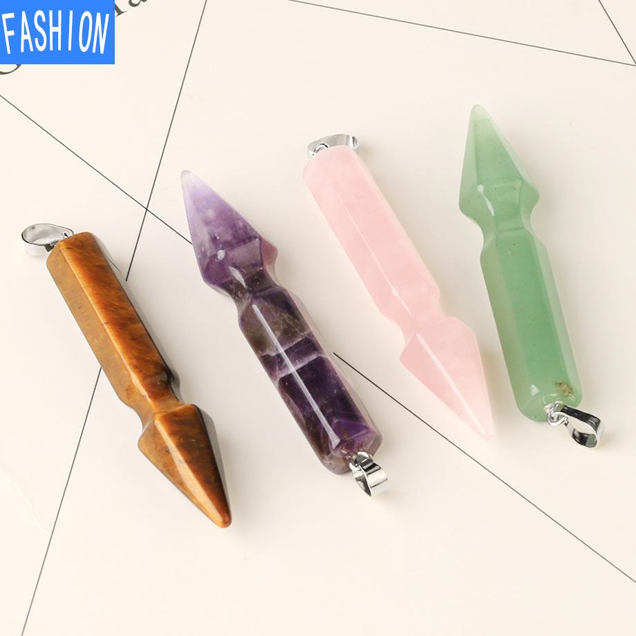 Ожерелье с подвеской из натурального полудрагоценного камня и кристаллами