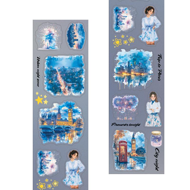 1 рулон Высеченный васи-скотч на ночную тематику для украшения аккаунта от руки, для офиса, фоторамок, чашки, канцелярской коробки, дневника, обратно в школу