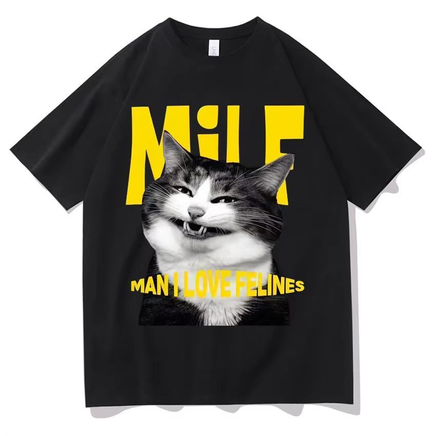 Смешной мем El Gato Кот Графика MILF Мужчина Я Люблю Кошачьих Футболка с коротким рукавом Летняя Повседневная Мода Хип-хоп Высококачественная Футболка...