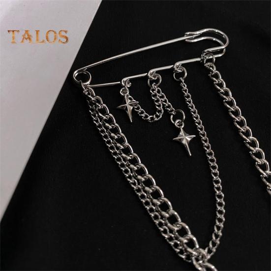 Прищепка для одежды унисекс, декор со звездой и цепочкой, сплав в стиле хип-хоп, индивидуальное украшение на грудь, брошь для вечеринки, клуба, противоскользящая сумка, брюки, ювелирные изделия