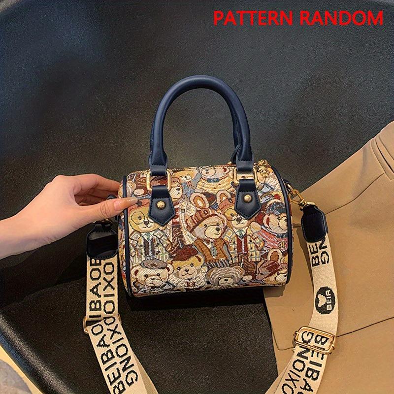 Сумочка с милым медвежьим узором, маленькая сумка через плечо Boston, женская сумка-саквояж с верхней ручкой