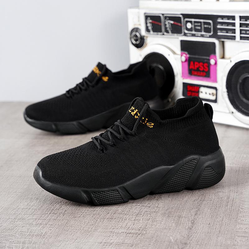 Men's Breathable Sneakers Running Shoes Men and Women Ultralight High Elastic Socks Shoes Tennis Sports Black Shoes