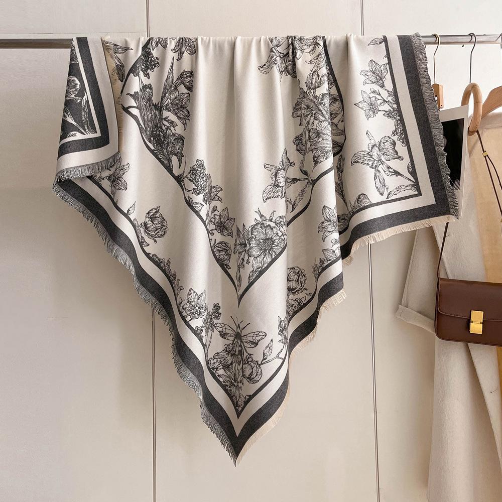 Winter New Imitation Cashmere Scarf High-end Women's Warm Square Scarf Red Cashew Jacquard Cape Shawl