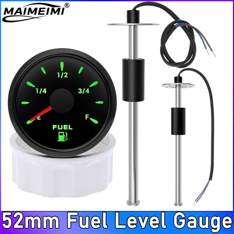 52mm Fuel Level Gauge 0-190 Ohm Fuel Float Level Sensor 100MM-550MM 7 Color Light 2" Oil Tank Level Indicator 9-32V for Marine