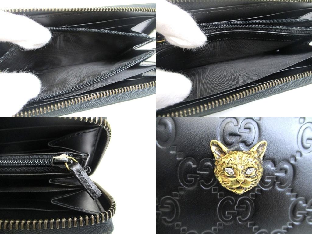 Оригинальный кошелек GUCCI Cat Guccissima из черной кожи на круговой молнии #a926 Восстановленный