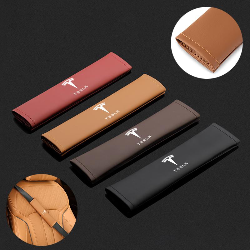 UDXKW1 Leather Car Seat Belt Protection Shoulder Pad Cover For Tesla Model 3 Y S X Cybertruck Juguete Roadster Coil Bonina SpaceX