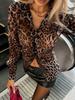 Трансграничная ретро шифоновая блузка с леопардовым принтом: Сексуальный, Прозрачный, С Длинным Рукавом, Европейский и Американский Стиль для Весны и Осени