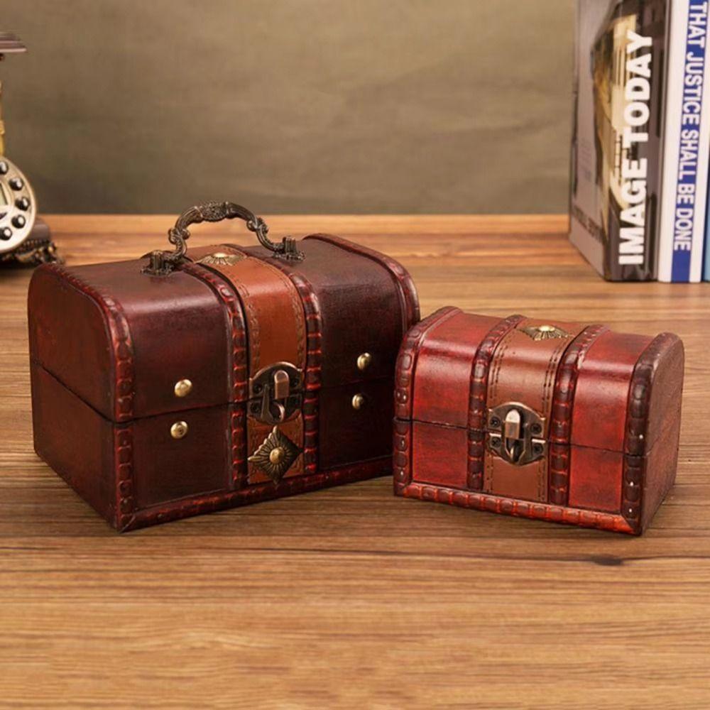 Vintage Treasure Chest Wooden Jewelry Box Antique Jewelry Storage Box  Packaging Box