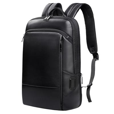 Деловой кожаный рюкзак 17-дюймовый отсек для ПК Расширяемый USB-порт для зарядки Водонепроницаемый Черный