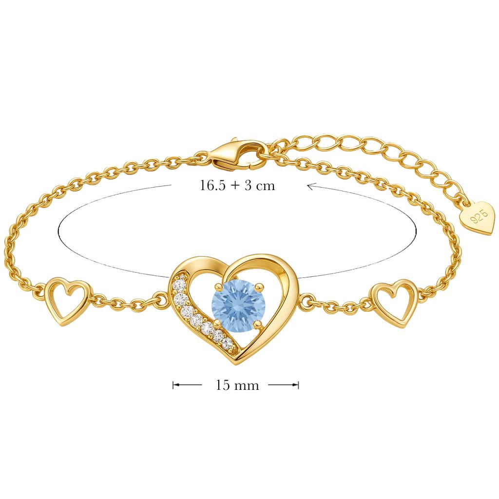 Pozłacana bransoletka srebrna 925 z kryształem light sapphire - złoto 24k