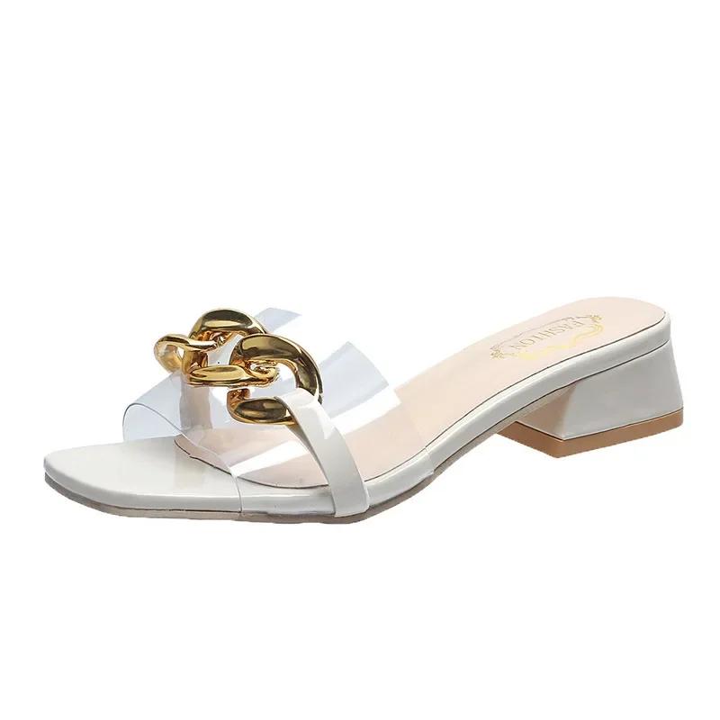 Модные тапочки для женщин 2025 новая модная одежда с известными в интернете толстыми каблуками, летний темперамент, крутые тапочки для женщин