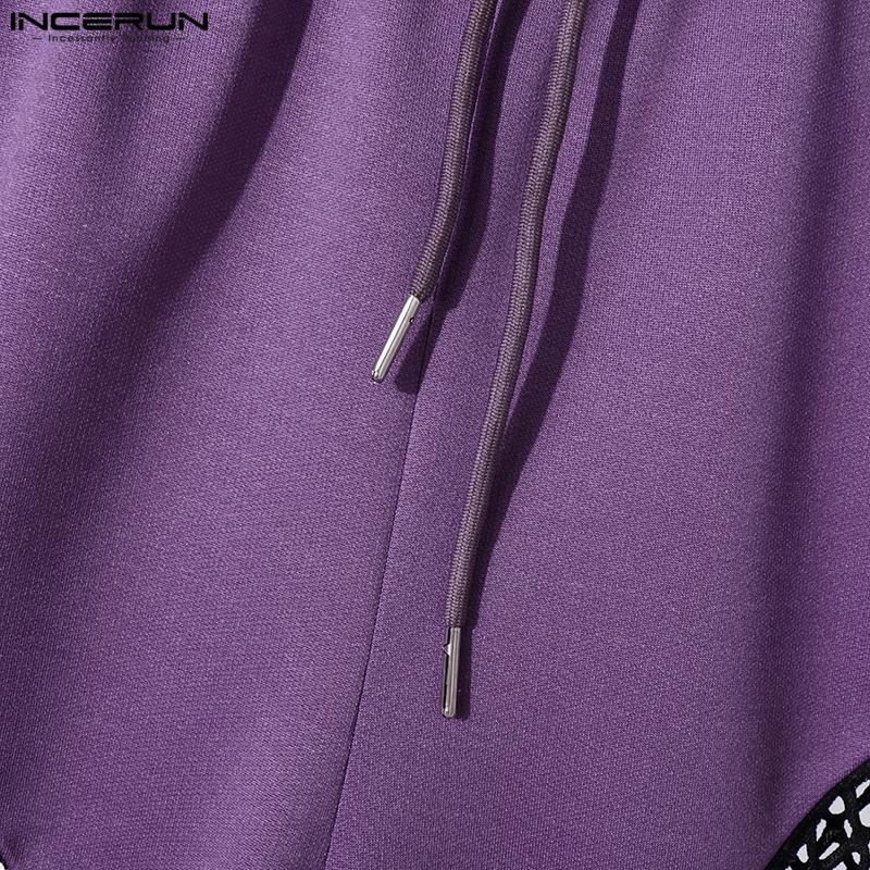 INCERUN Men Mesh Patchwork Pants High Waist Tassel See Through Trousers