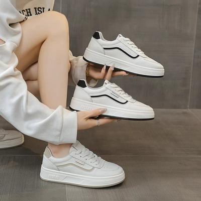 Популярные маленькие белые туфли женские 2024 осень новые женские туфли на плоской подошве со шнуровкой модные универсальные повседневные спортивные туфли для серфинга