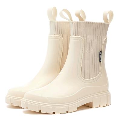 Женские резиновые ботинки челси - Нескользящая толстая подошва, Круглый носок, Верх и подошва из ПВХ, Удобная тканевая подкладка и стелька, Универсальная обувь для улицы