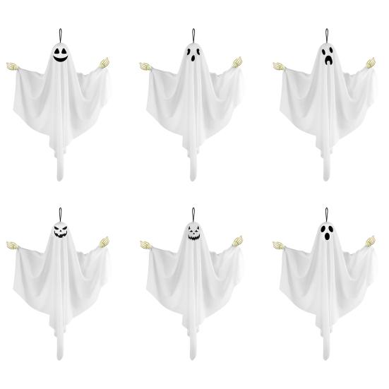 Подвесное украшение Призрак Хэллоуин Уличное Летающий Белый Тканевый Призрак с Гибкими Руками-Скелетами для Декора Переднего Крыльца, Двора, Дерева