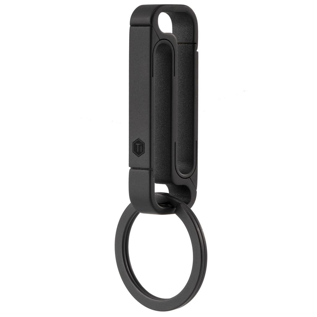 KeyUnity KM11 Titanium Key Holder Belt Clip with Sandblasted Double-Sided Carabiner, Men's Medium, (PVD Black)