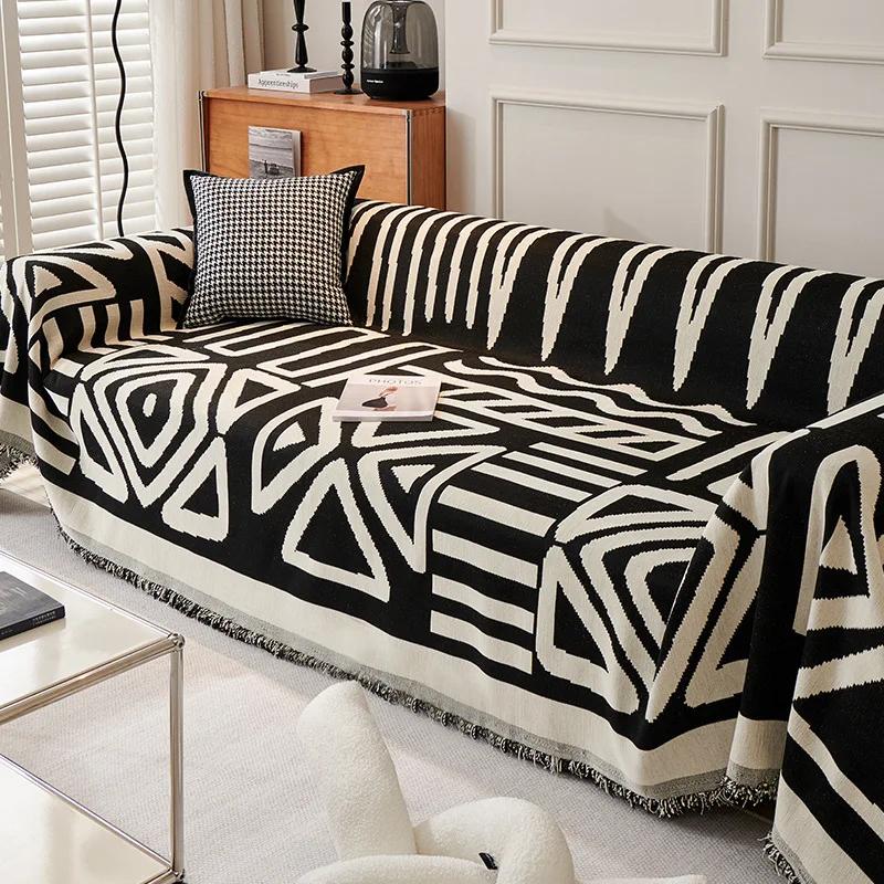 Чехол для полотенца EIFLOY-Geometric Sofa Towel Cover, чехол для дивана из синели, 3-местный, плед с кисточками, для гостиной, этнический стиль