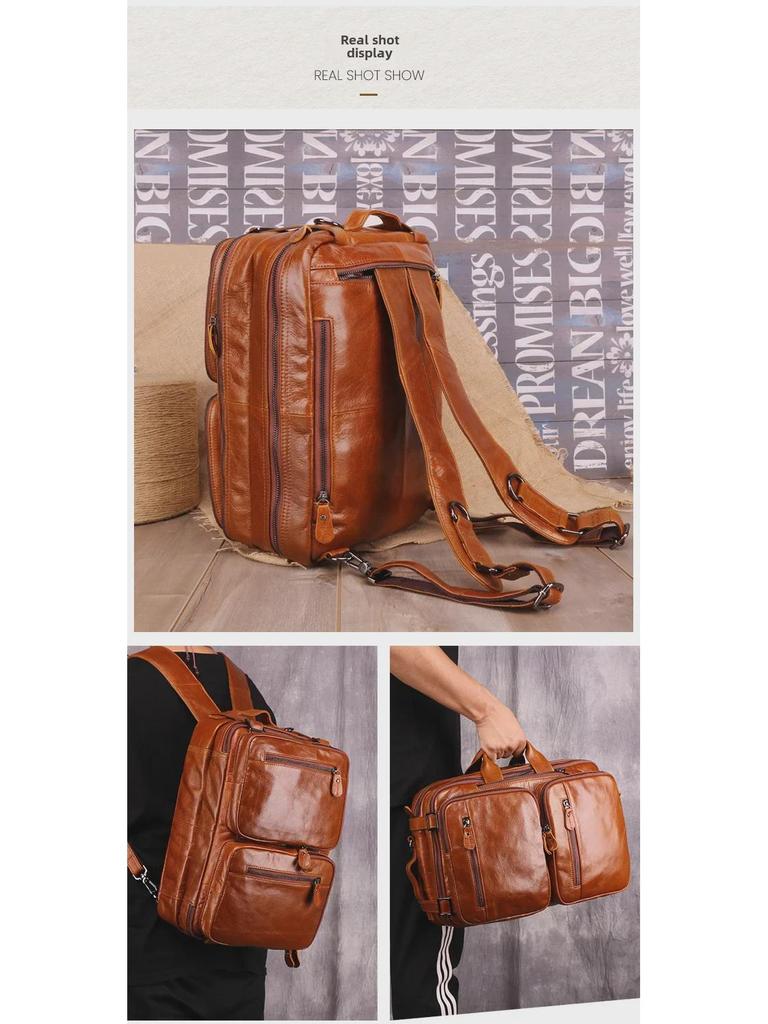 Мужской многофункциональный рюкзак из натуральной кожи и расширяемый портфель с большой вместимостью и множеством карманов